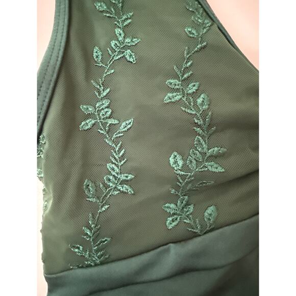 New Suffolk Embroidered Mesh Green Tank Leotard L - Picture 3 of 6